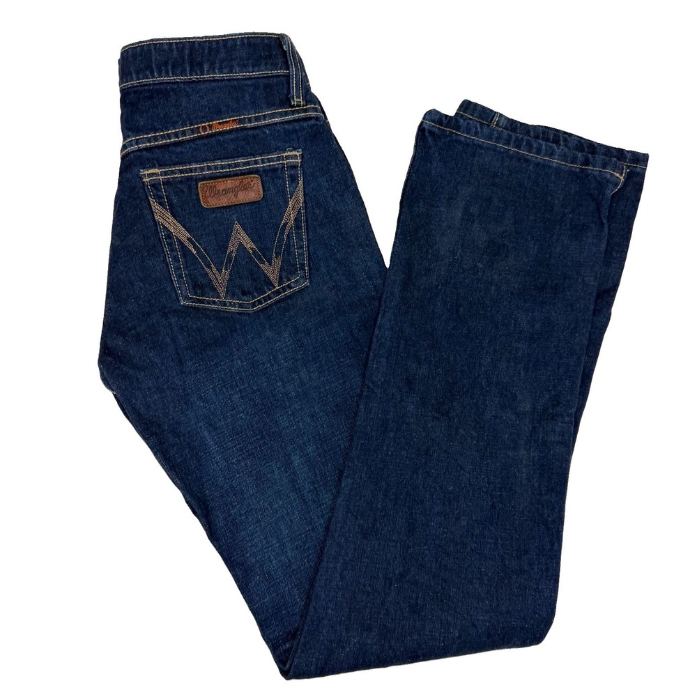 Wrangler Cash No Gap Cowgirl Cut Jeans Sz 3/4x34 Dark Wash Slit Hem Denim